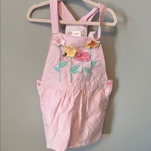 OshKosh B'gosh Pink Striped Overalls with Floral Appliqué